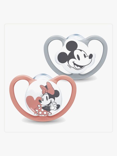 NUK Space Mickey Mouse Sut 2-pak Silikone Str. 1, Red/Grey