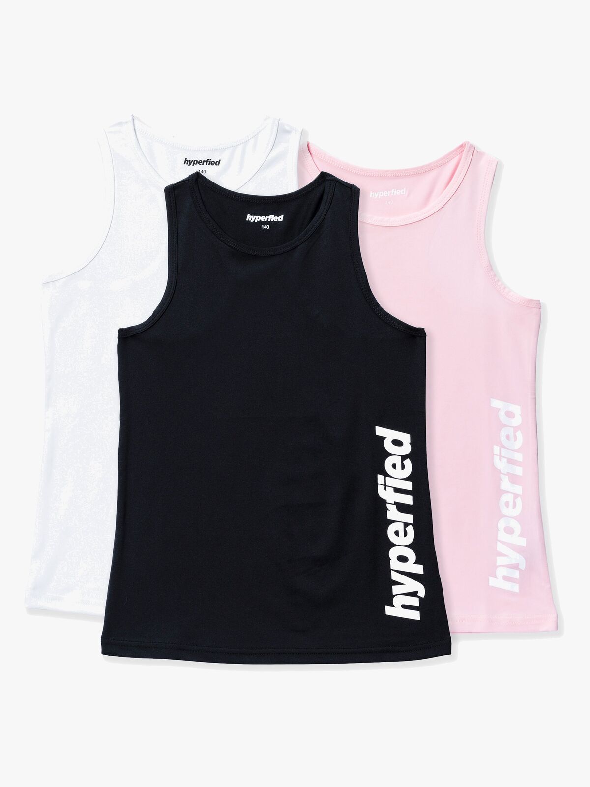 Hyperfied Split Tank Top 3-pak, Black/White/Fairy Tale