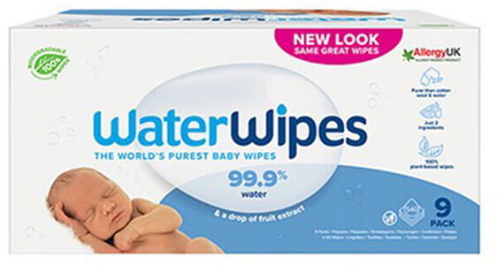 WaterWipes  Plastfrie Vådservietter 9 X 60-pak