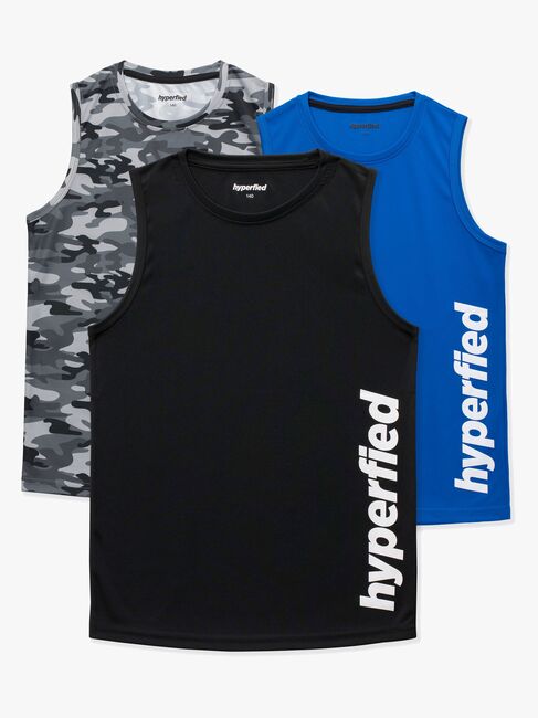 Hyperfied Bounce Tank Top 3-pak, Black/Camo Black/Blue