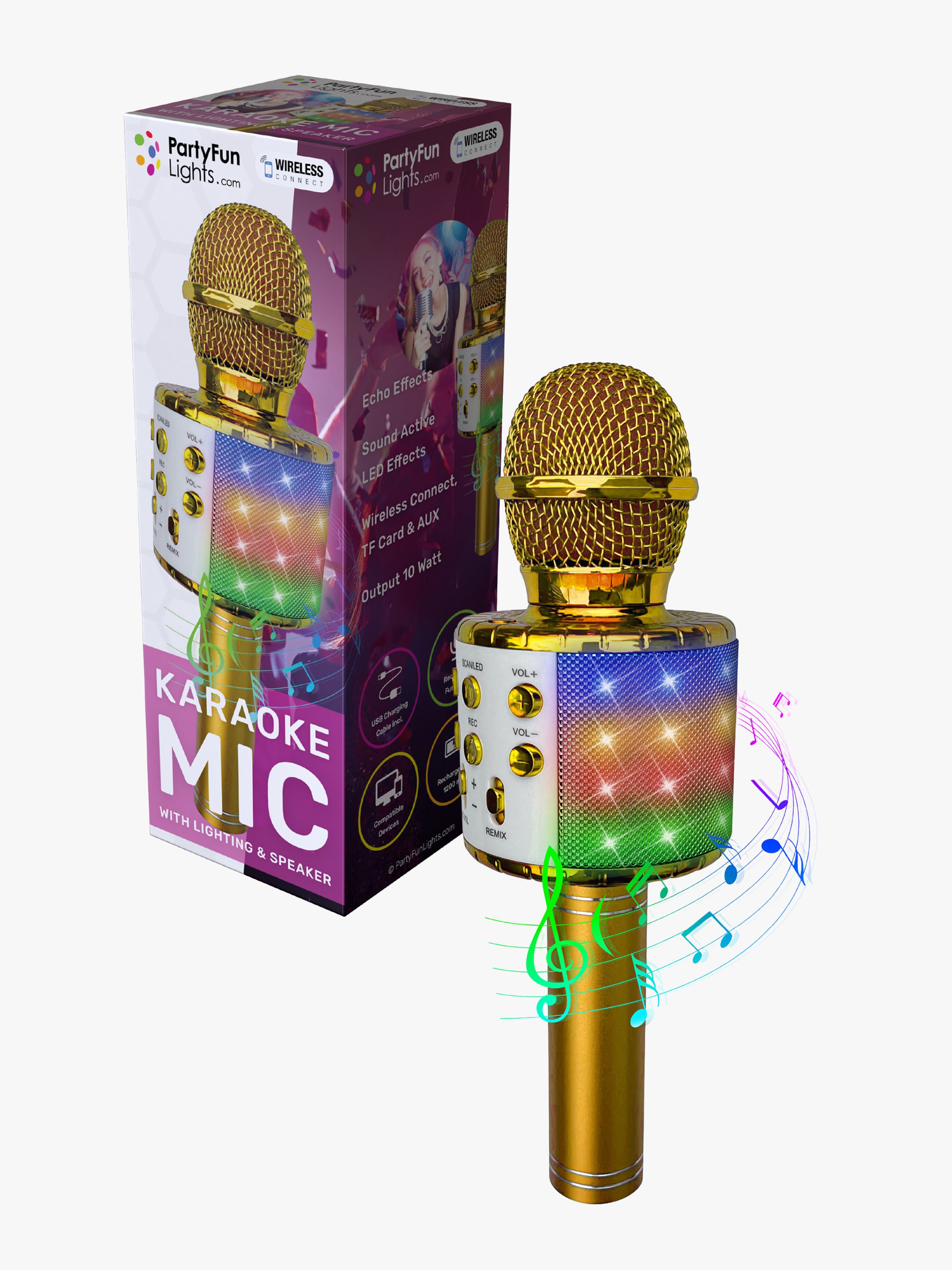 PartyFunLights Karaokemikrofon Bluetooth, Guldfarvet