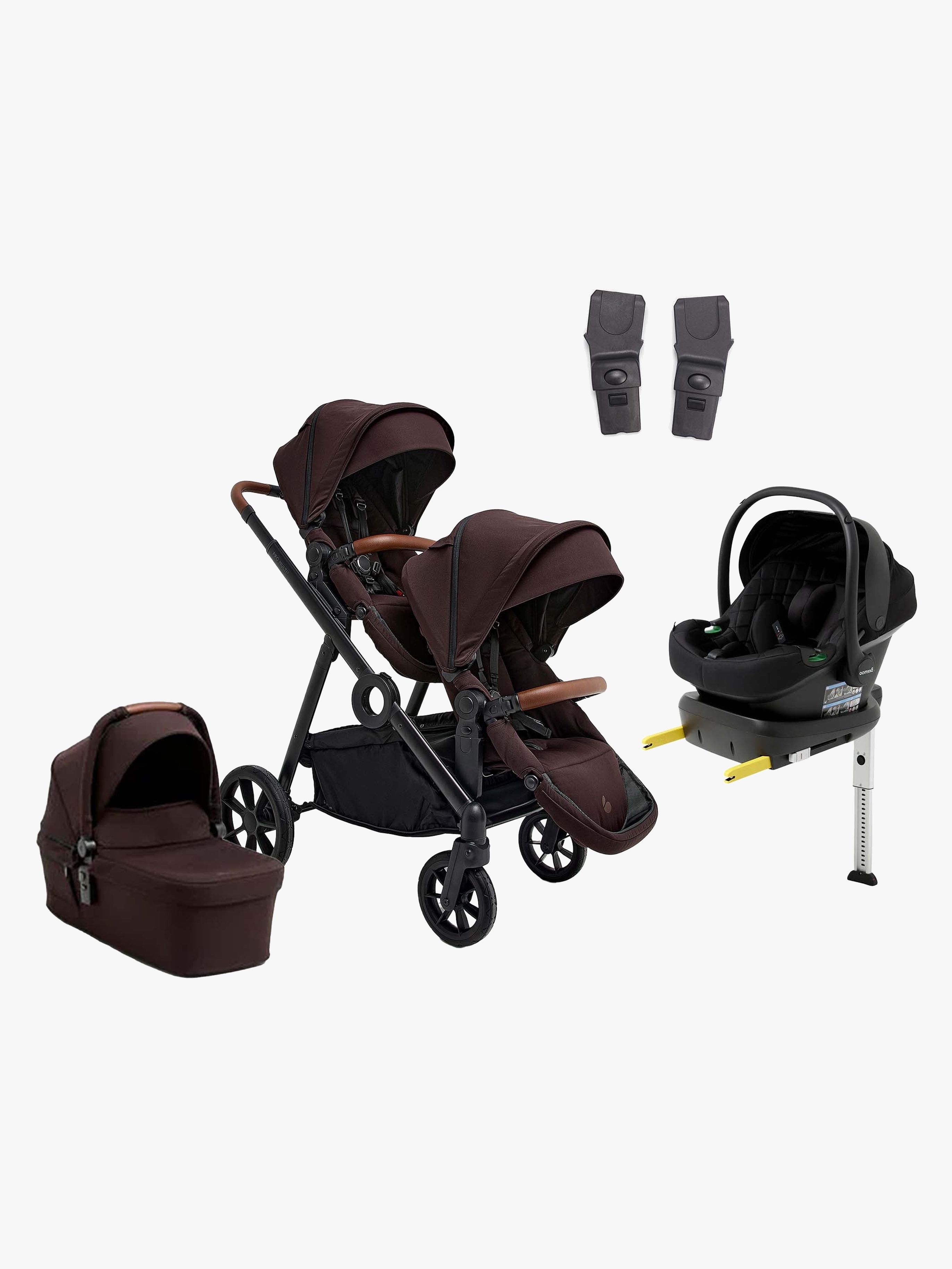 Beemoo Pro Multi 2 Søskendevogn inkl. Route i-Size Autostol Baby & Base, Espresso Brown/Black Stone