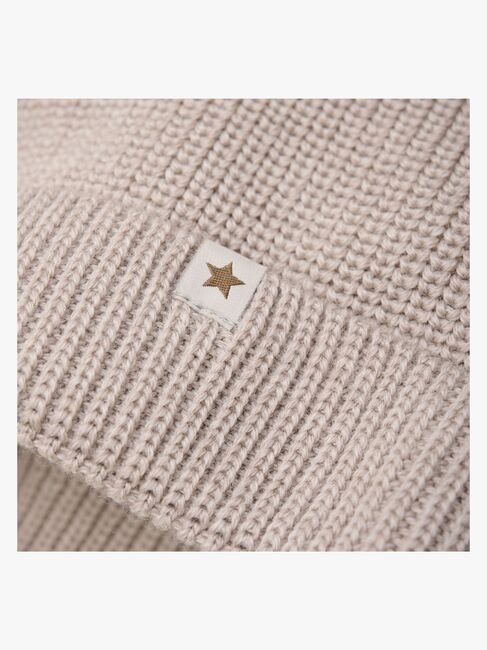 Huttelihut Hue Merinould med Pomponer, Camel Melange