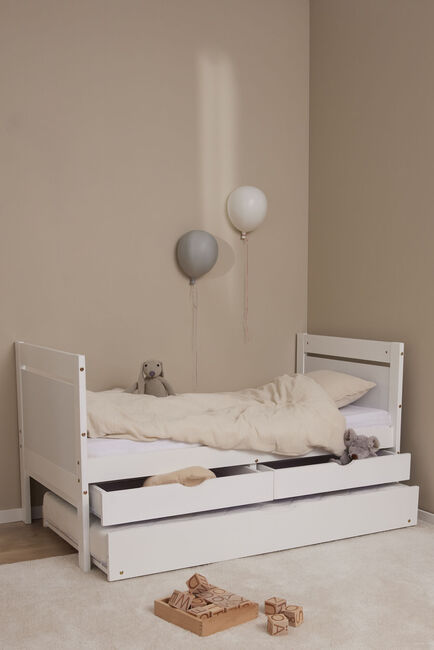 JLY 70x140 Juniorseng med Ekstraseng + Opbevaringskasser, Hvid