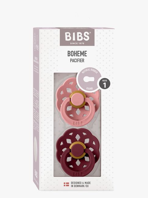 BIBS Boheme Sut 2-Pak Latex Str. 1 Rund, Dusty Pink/Elderberry