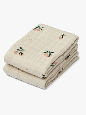 LIEWOOD Lewis Tæppe/ Stofble i Musselin 2-pak, Peach/Sea Shell