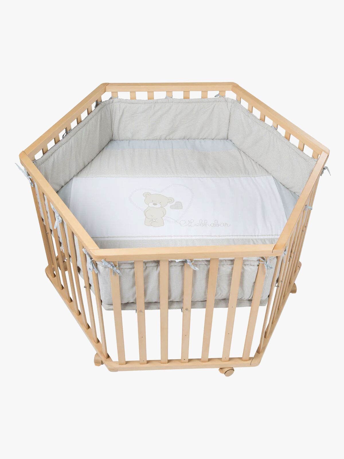 Roba Hexagon Kravlegård med Hjul, Beloved Bear Natural