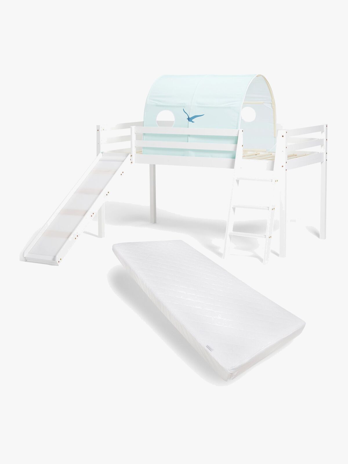 JLY TYRA Juniorseng med Rutsjebane & Madras 90x190, Hvid