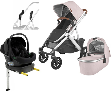 UPPAbaby VISTA V2 Duovogn inkl. Beemoo Route i-Size Autostol Baby & ISOFIX Base, Alice Dusty Pink/Black Stone