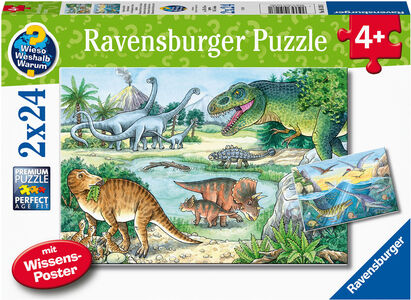 Ravensburger Puslespil Dinosaurusser på Land & i Vand 2x24 Brikker