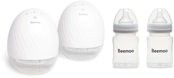 Beemoo Care Wearable Elektrisk Brystpumpe Dobbelt inkl. Modermælksflaske 180 ml 2-pak
