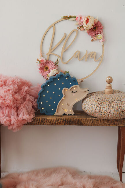 Little Lights Lampe Pindsvin, Træ/Blå