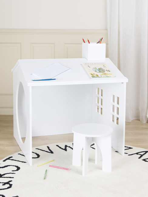 Alice & Fox  Huset Tegnebord med Skammel, Hvid