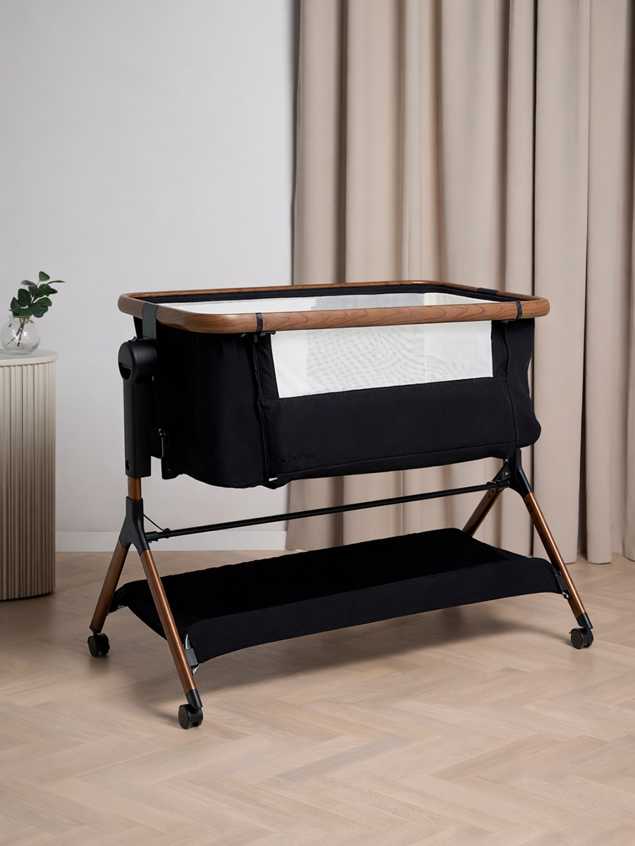Beemoo CARE Luna Bedside Crib, Black/Ebony Oak