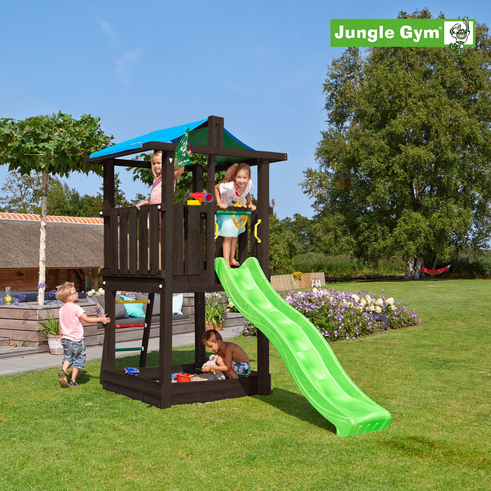 Jungle Gym Legetårn Hut med Grøn Rutsjebane