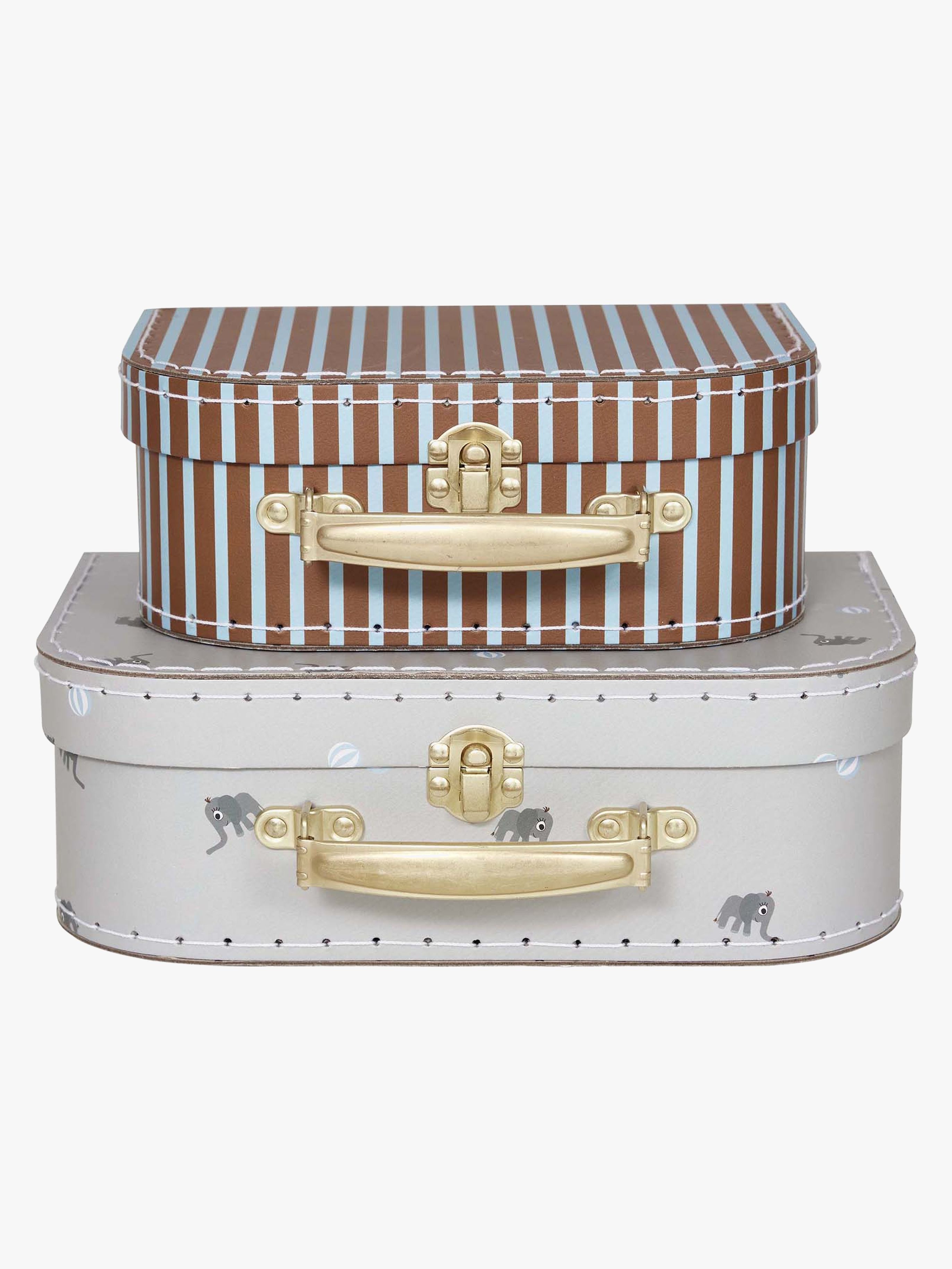 OYOY Mini Suitcase Elephant &  Stripe Opbevaringstaske, Pale Blue