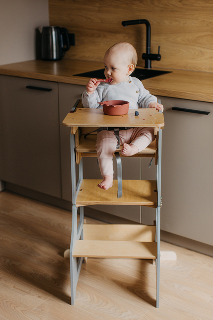 Duck Woodworks 3-i-1 Sammenklappeligt Læringstårn med Højstol, Grå