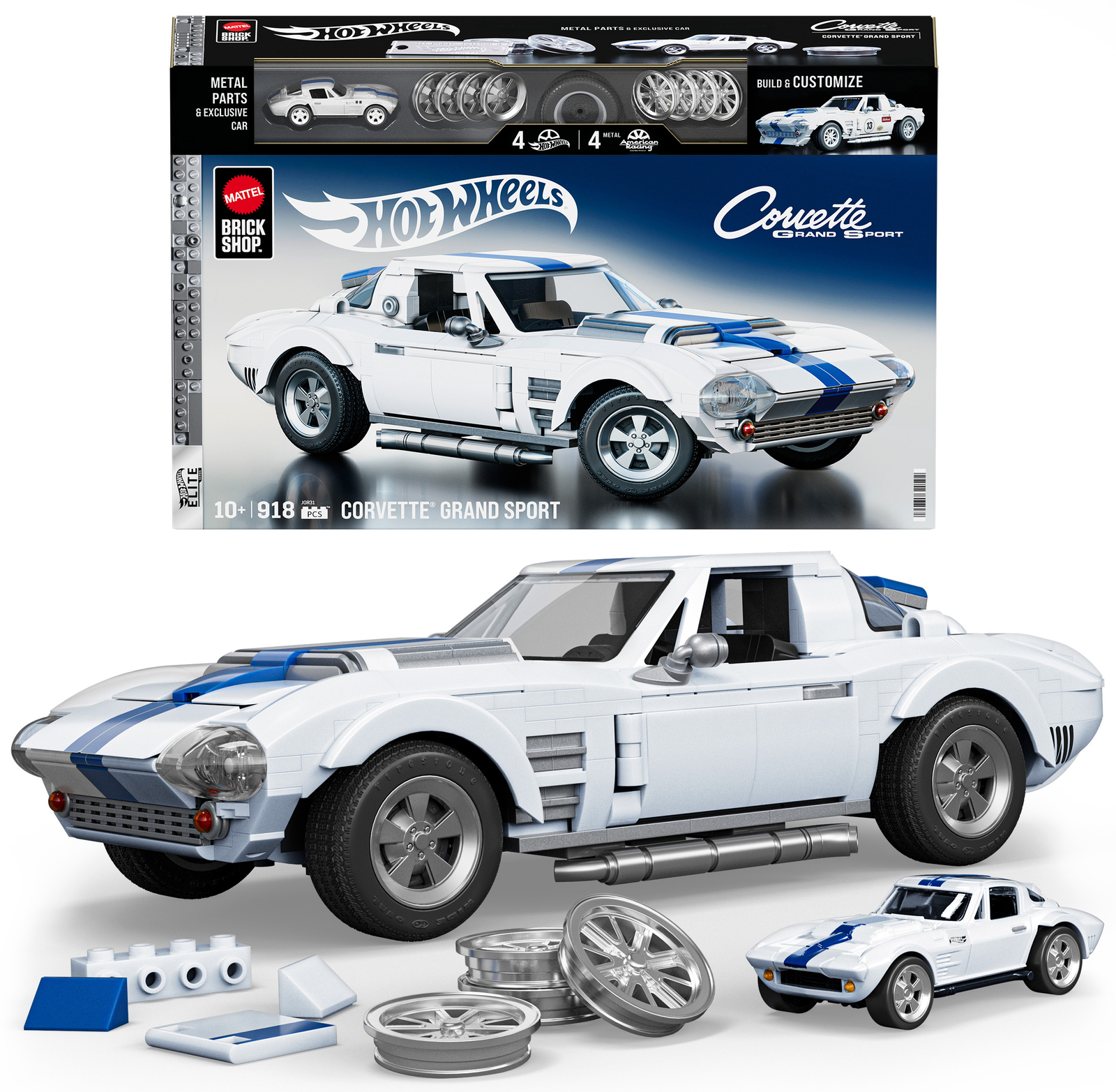 Mattel Brick Shop Hot Wheels Elite Series Brick Shop Hot Wheels Byggesæt Corvette Grand Sport 918 Dele
