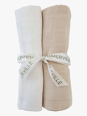 Summerville Organic Musselin Tæppe 2-pak, Sandshell/White
