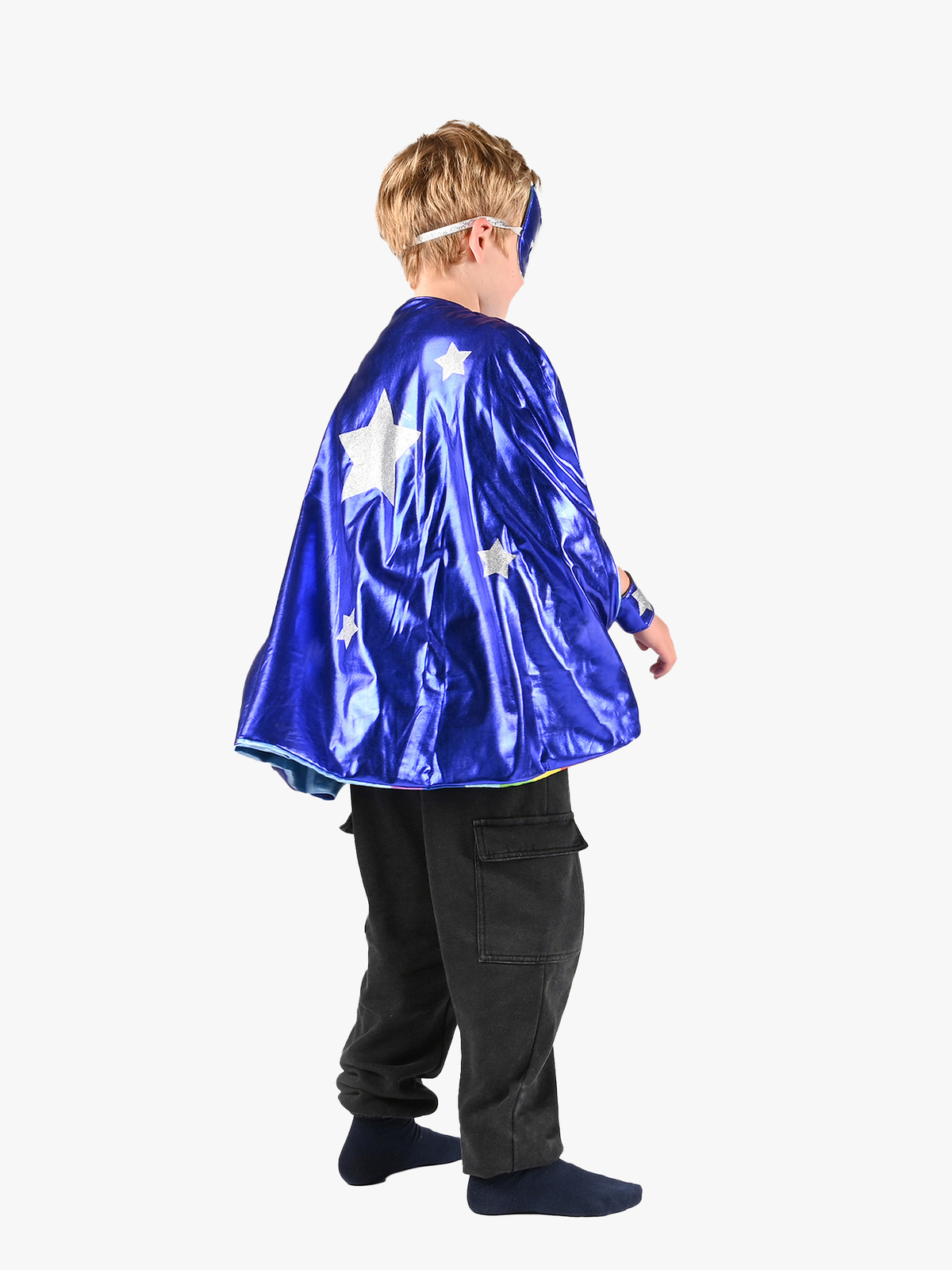 Den Goda Fen Vendbar Kappe med Øjenmaske 98-128 cm, Blå/regnbue