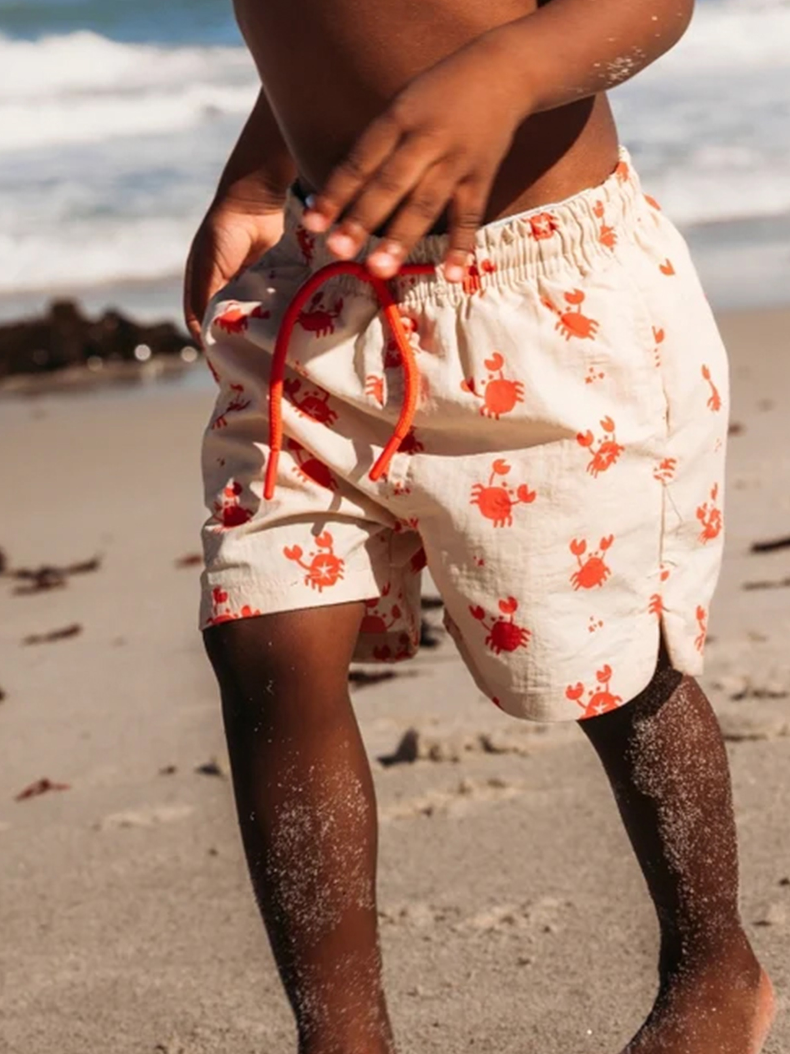 Swim Essentials Badeshorts, Crabby Red/Beige, 122-128