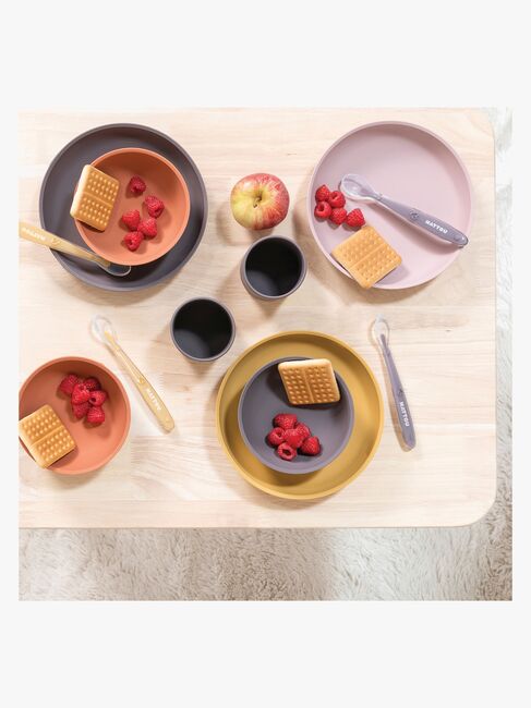 Nattou Soft Silicone Børneservice 4 dele, Sennep/Terracotta