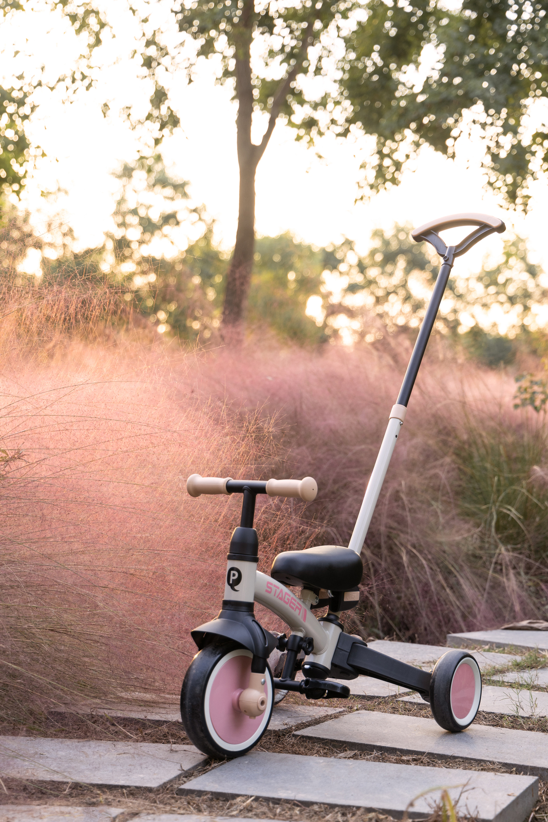 QPlay Stager 3-i-1 Transformerbar Trehjulet Cykel, Pink