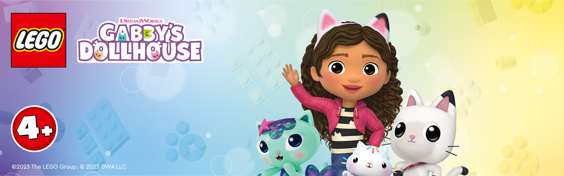 LEGO-sæt med en pige og katte i Gabby's Dollhouse.