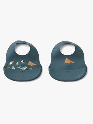 LIEWOOD Ember Mønstret Hagesmæk 2-pak, Arctic Sea/Ocean view