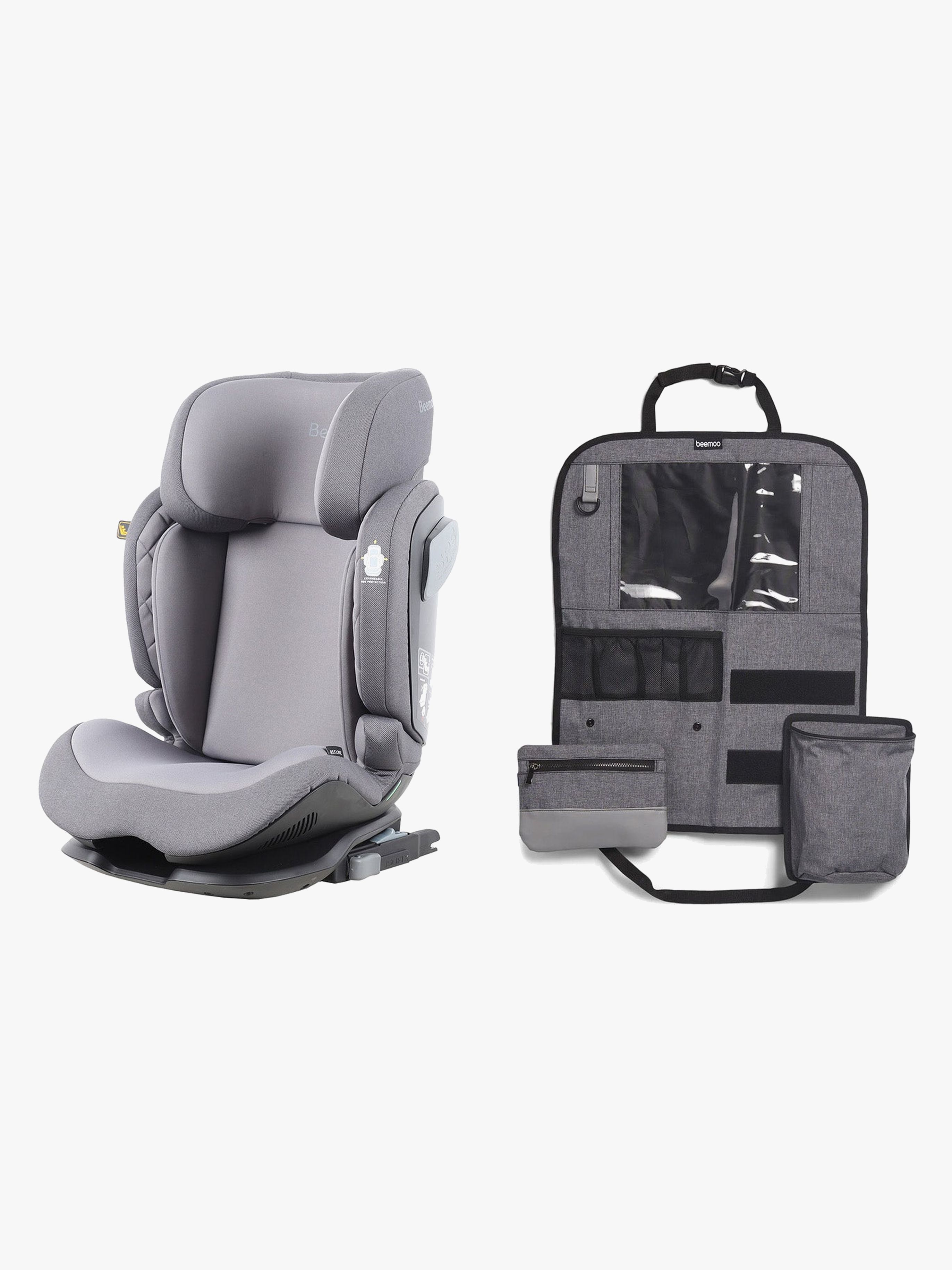 Beemoo Recline i-Size Autostol inkl. Deluxe Sædebeskytter, Mineral Grey