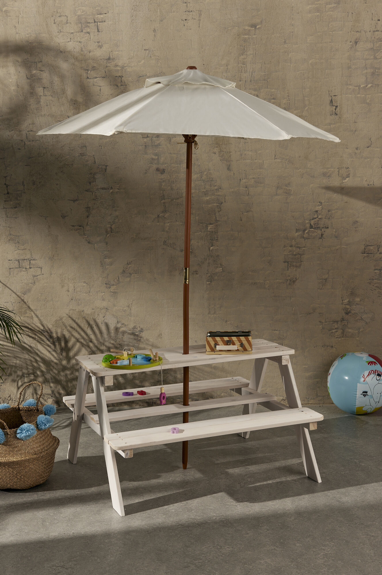Woodlii Picnicbord m. Parasol, Hvid