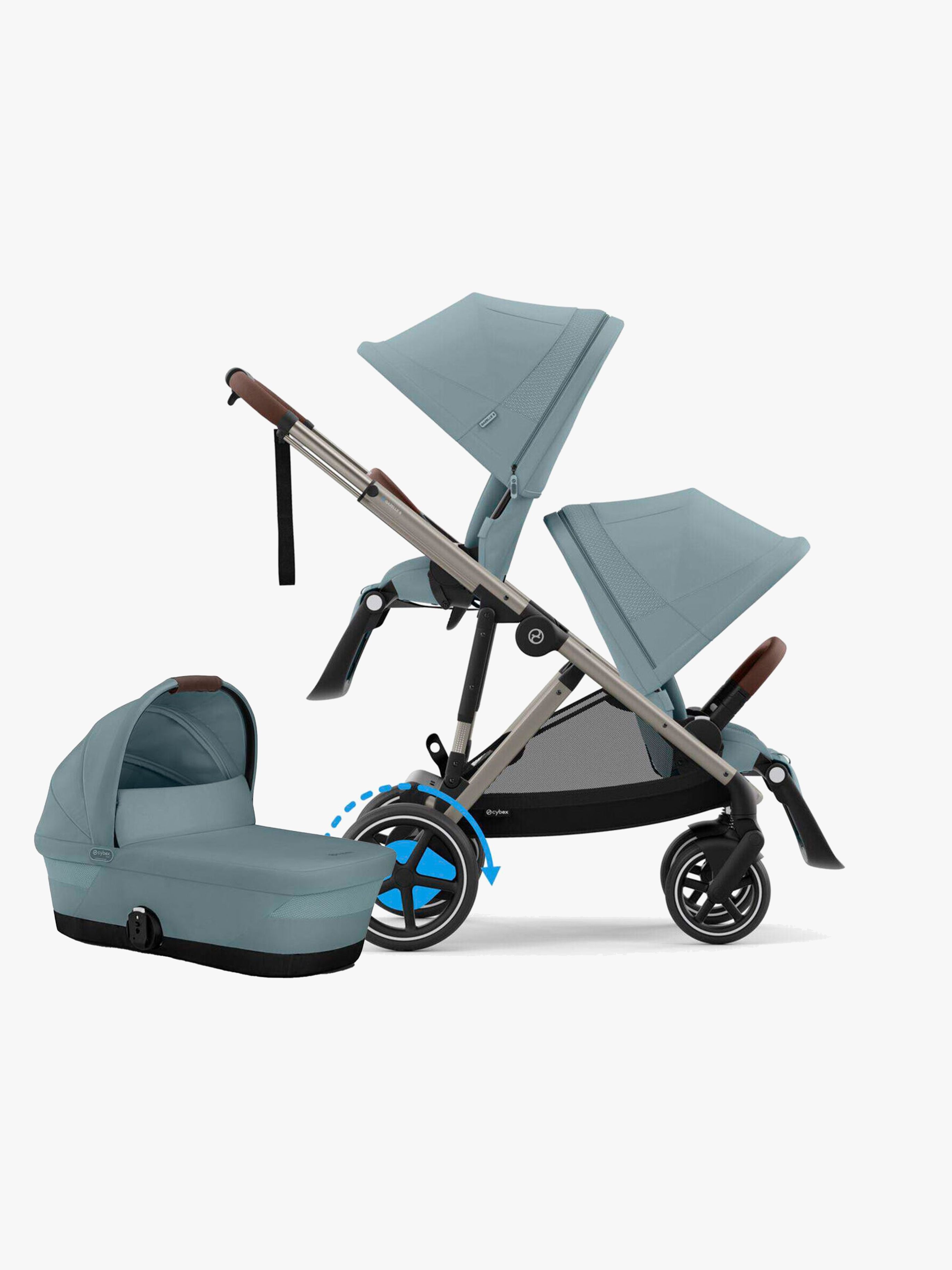 Cybex e-Gazelle S Søskendevogn inkl. Liggedel, Stormy Blue/Taupe