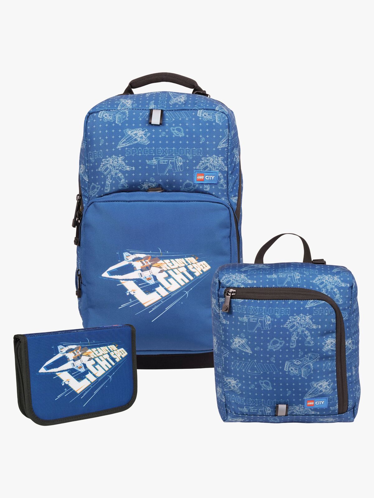 LEGO® City Space Explorer Taskesæt 20,5L med Fastgørelsesbar Gymnastikpose & Fyldt Penalhus, Blå