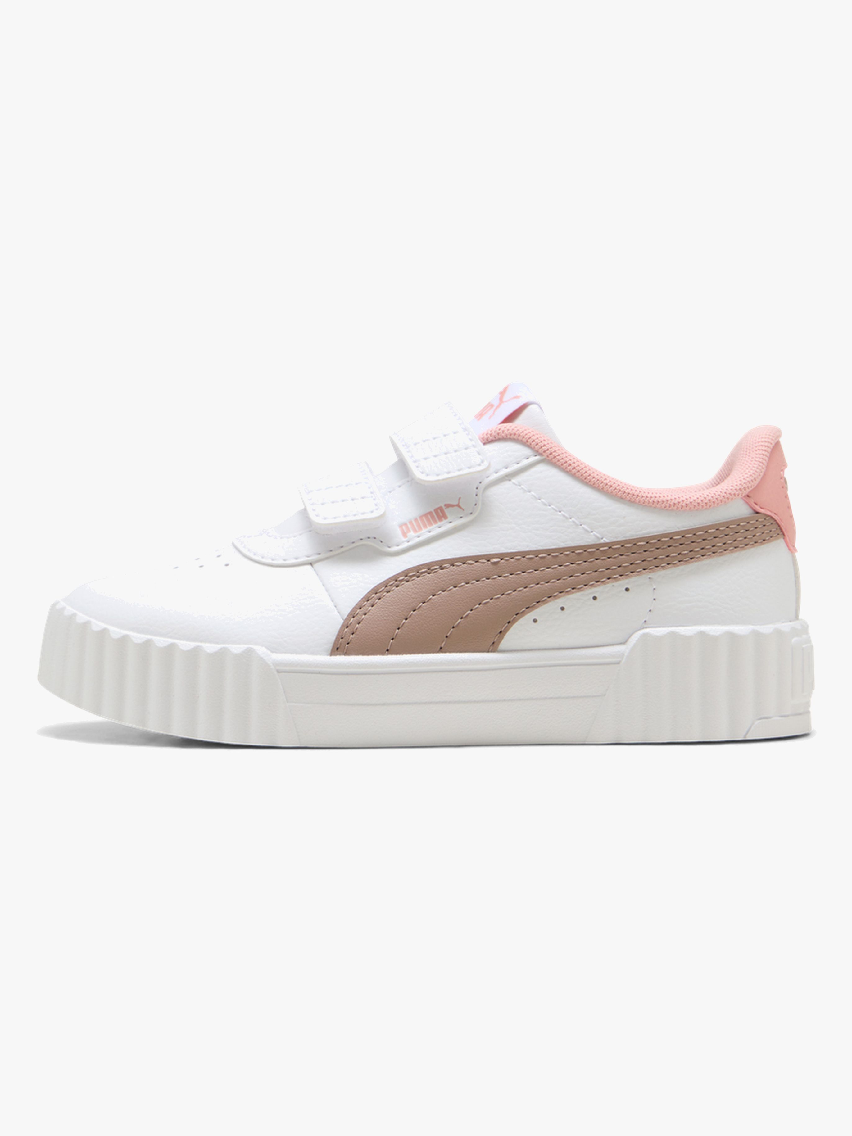 Puma Carina 3.0 V PS Sneakers, White/Sandstone, 29