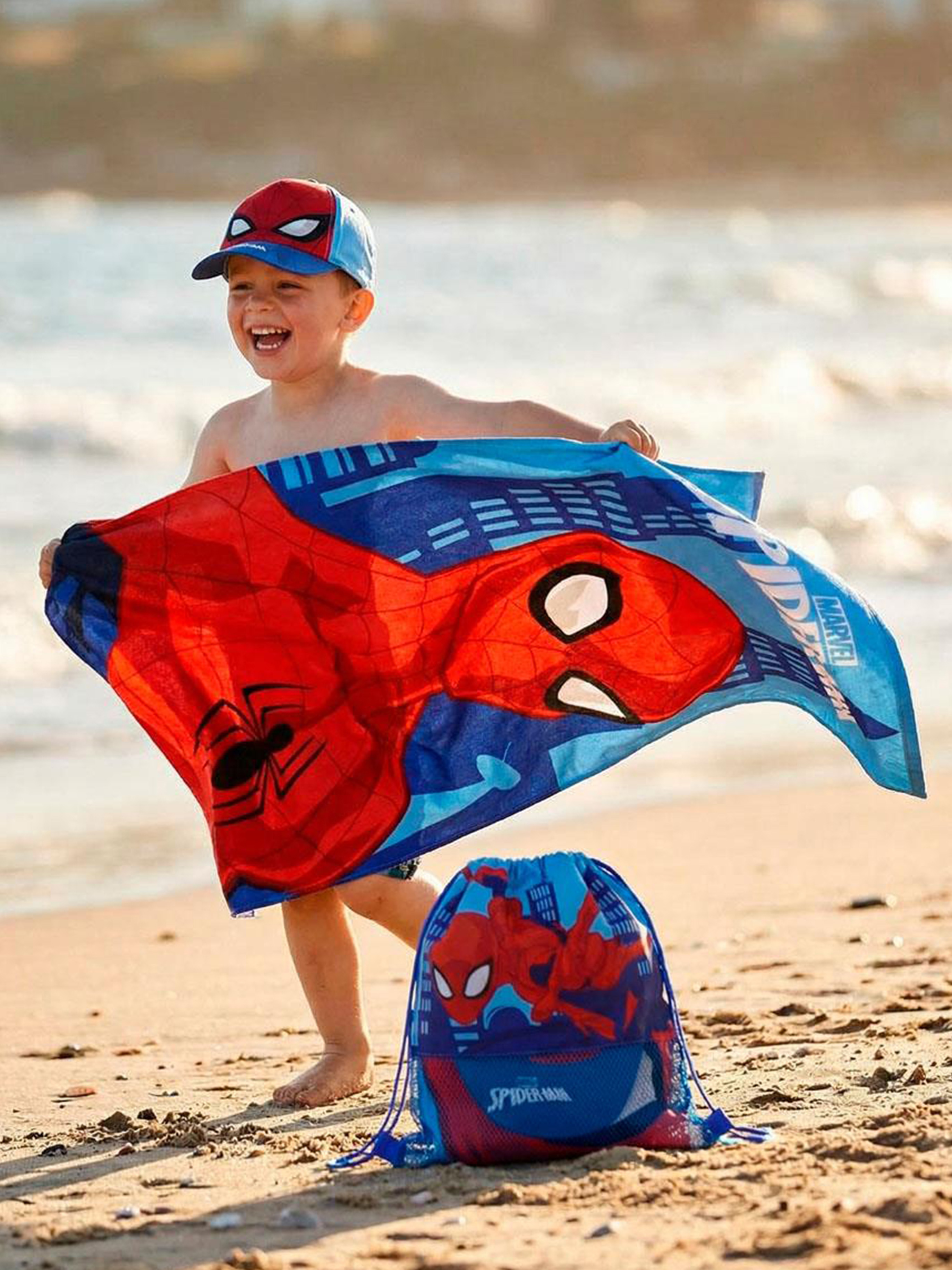 Marvel Spider-Man Strandsæt med Håndklæde Kasket & Gymnastikpose, Blå
