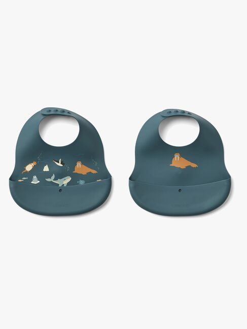 LIEWOOD Ember Mønstret Hagesmæk 2-pak, Arctic Sea/Ocean view