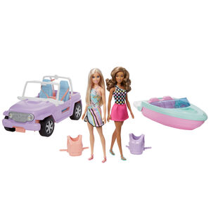 Barbie Dukkesæt Bil, Båd & 2 Dukker