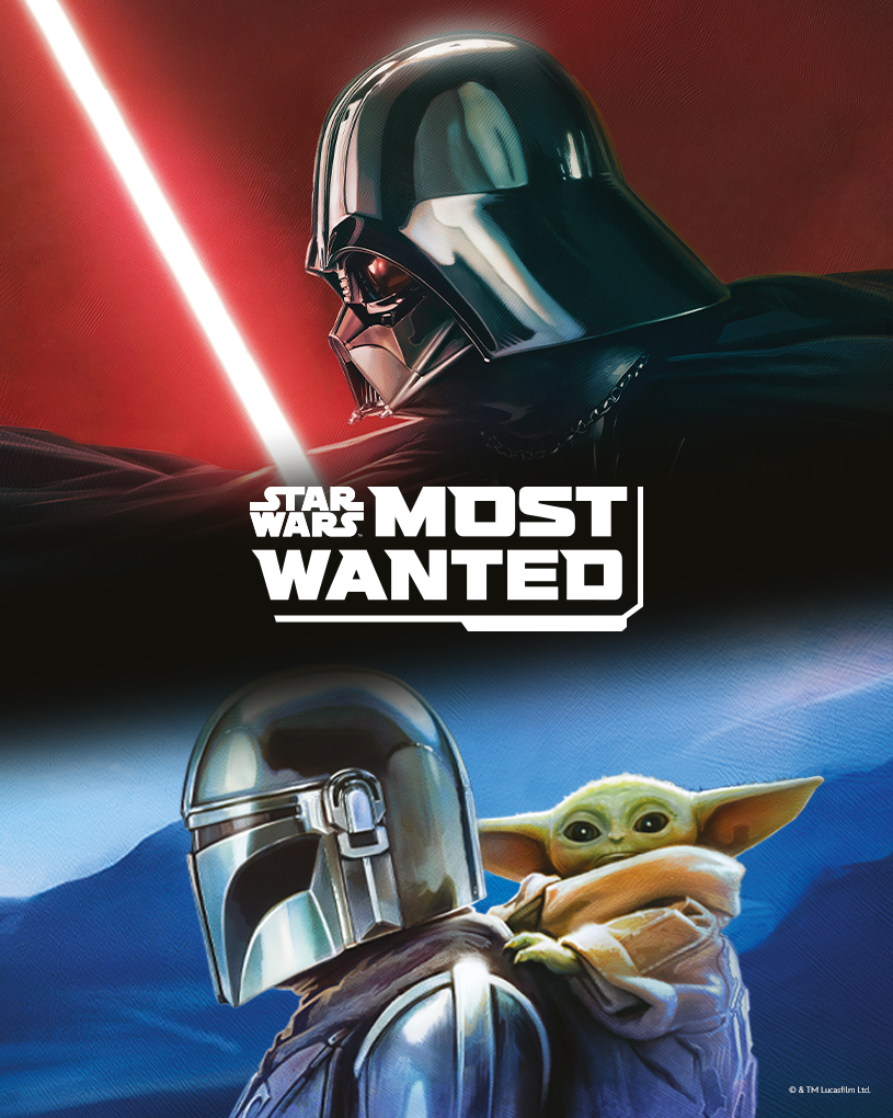 Darth Vader med lyssværd, med teksten 'STAR WARS MOST WANTED'.