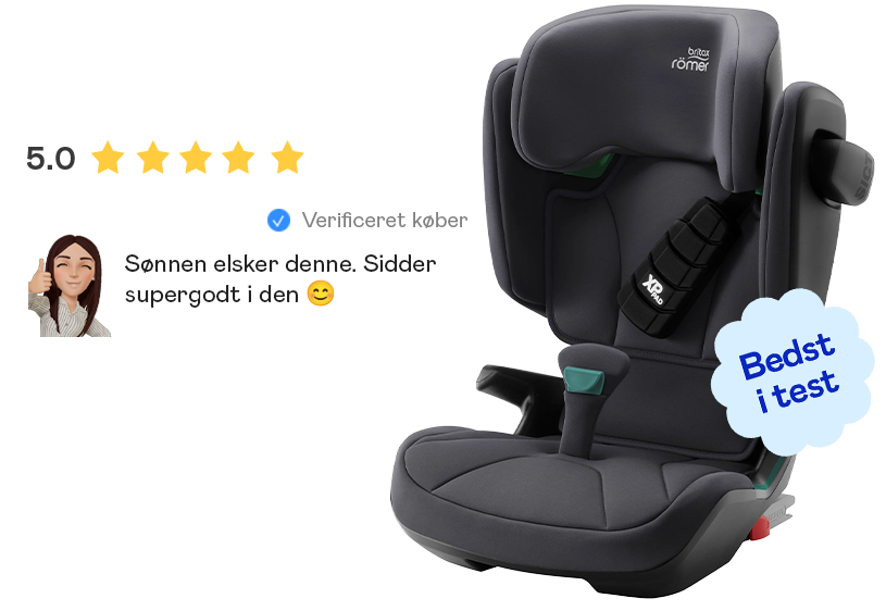 Bilbarnesæde Britax Römer, teksten 'Bedst i test', positiv anmeldelse.
