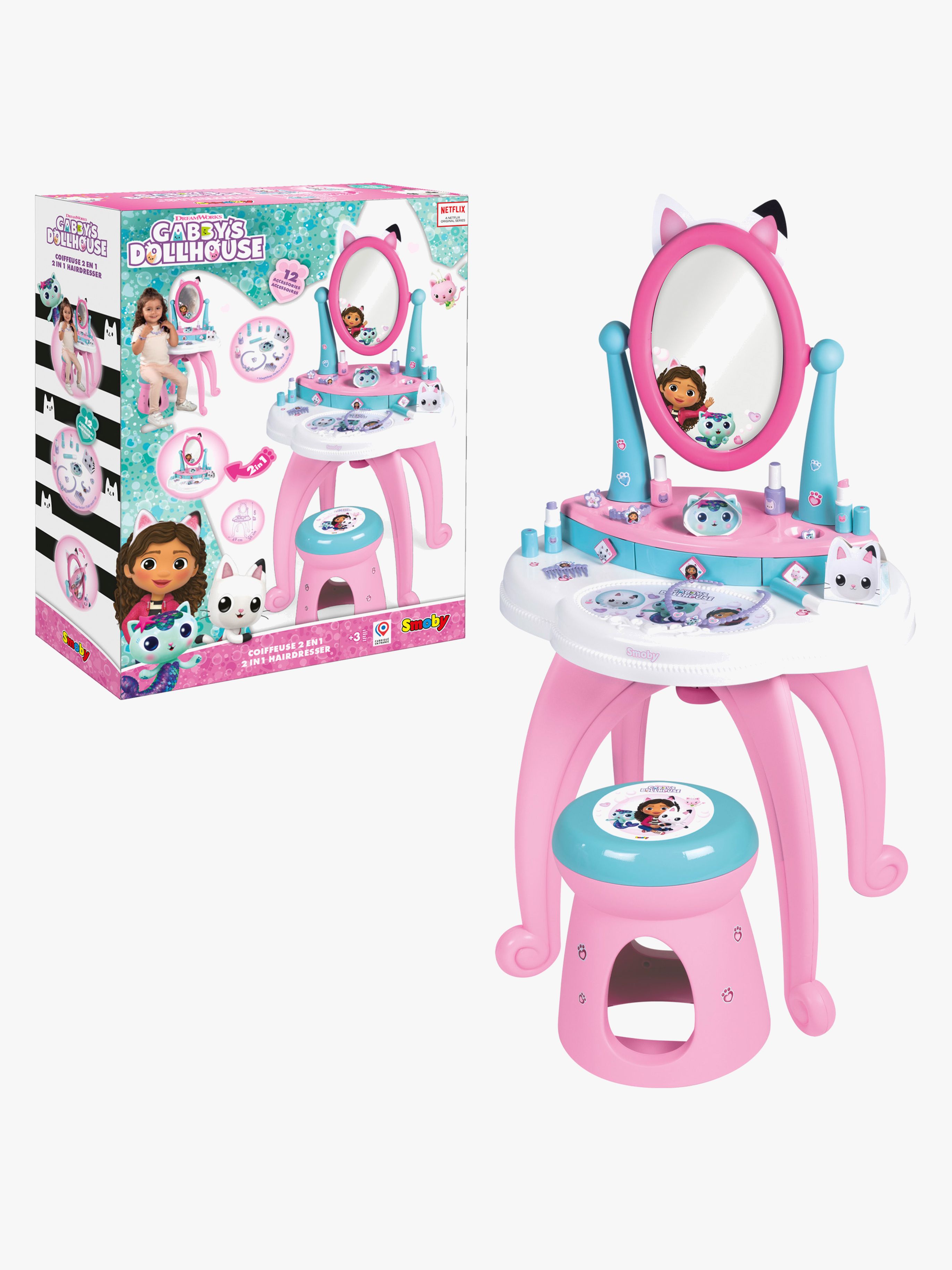Smoby Gabby's Dollhouse 2-i-1 Sminkebord til børn med Skammel
