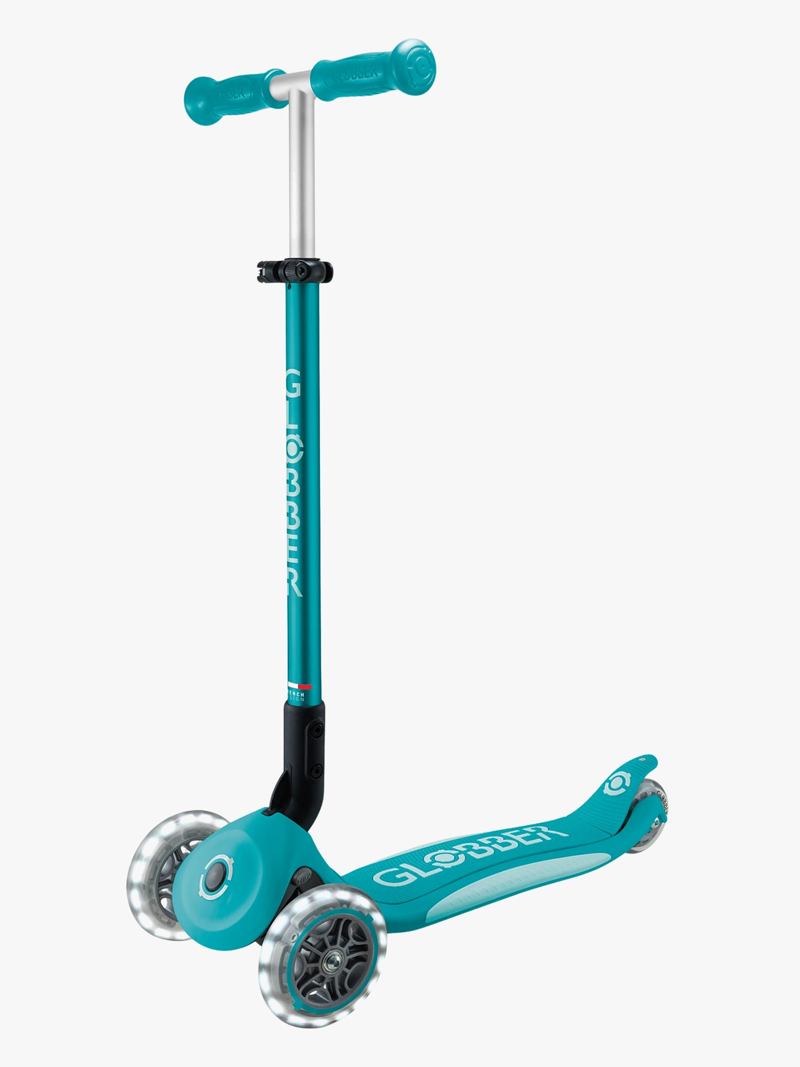 Globber Primo Sammenklappelig Plus Lights V2 Trehjulet Løbehjul, Aqua blå