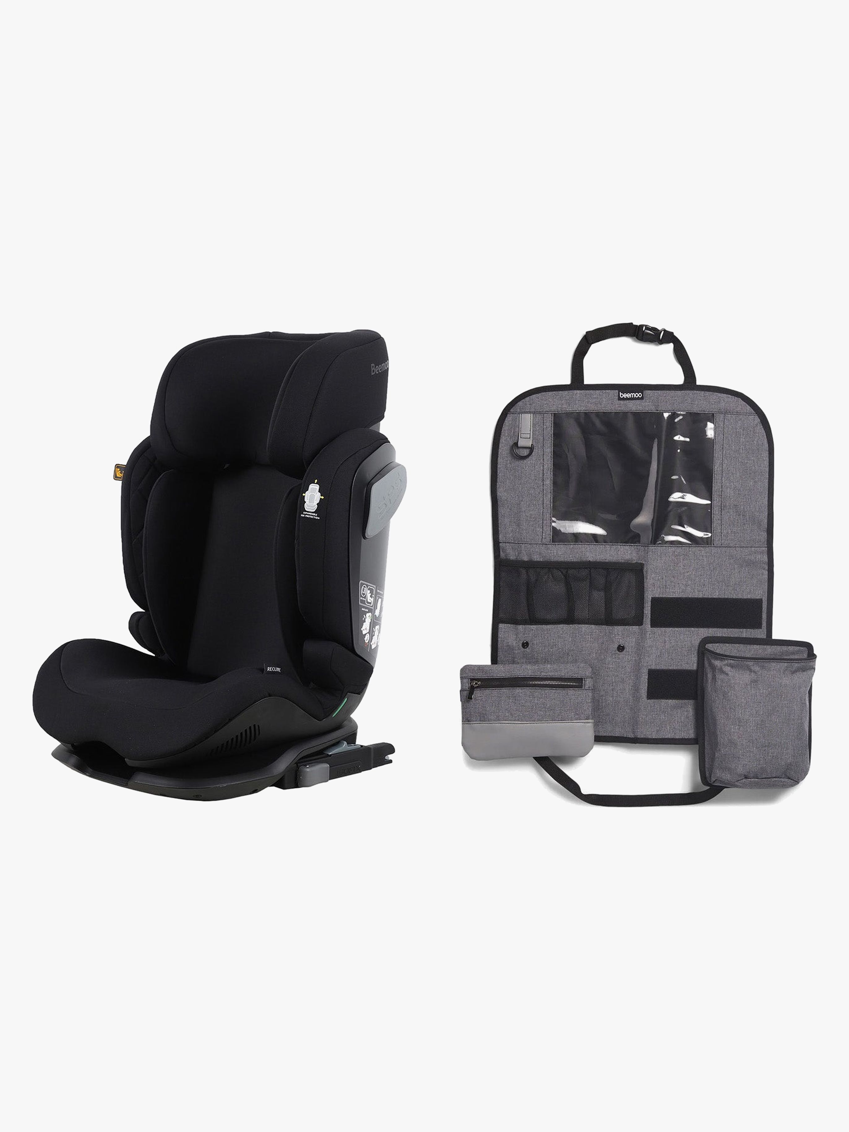 Beemoo Recline i-Size Autostol inkl. Deluxe Sædebeskytter, Black Stone