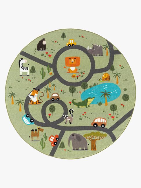 KMCarpets Play Animals Rund Gulvtæppe 120, Grøn
