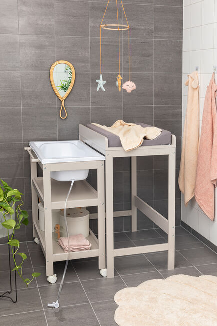 JLY Dream Puslebord med Badebalje, Warm Grey