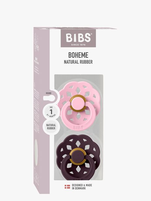 BIBS Boheme Sut 2-pak Latex Str. 1 Rund, Baby Pink/Plum