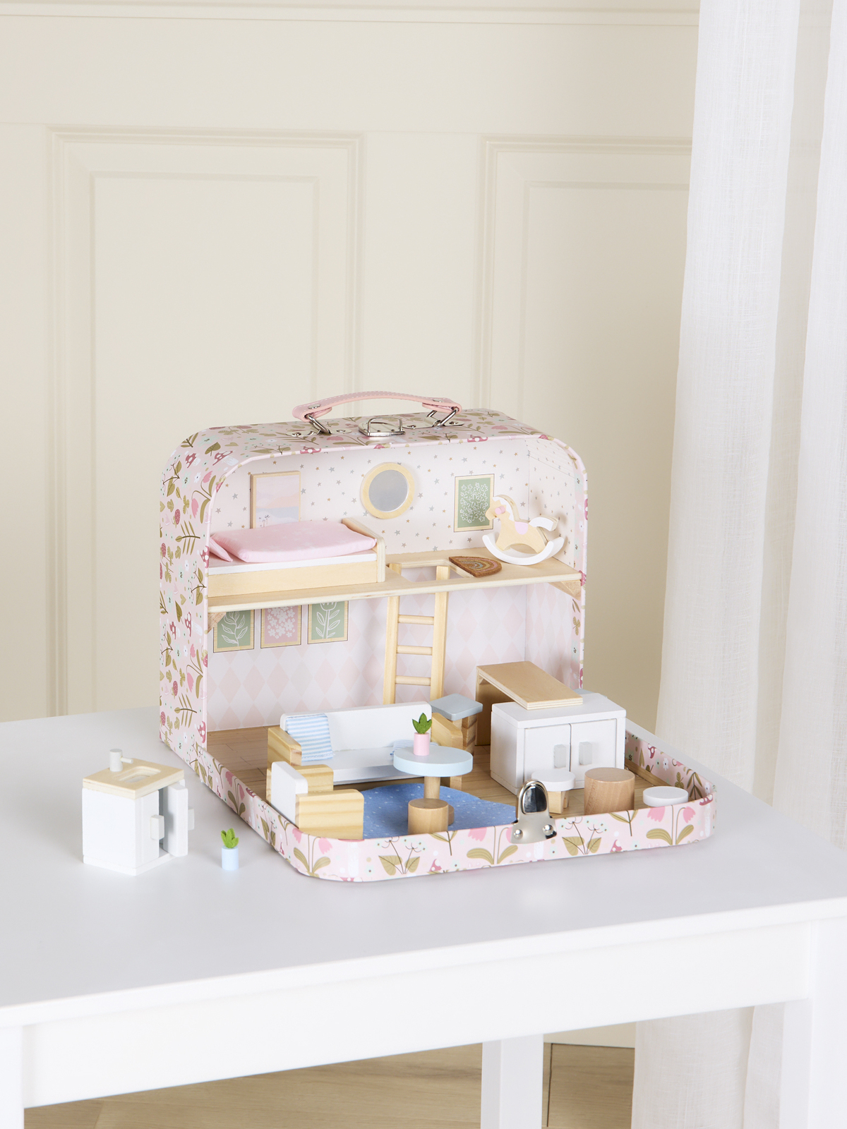 Alice & Fox Kuffert Dukkehus, Lyserød/blå