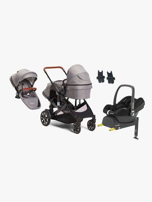 Beemoo Maxi 4 Twin Søskendevogn inkl. Ekstra Søskendesæde & Maxi-Cosi CabrioFix i-Size Autostol Baby & Base, Grey