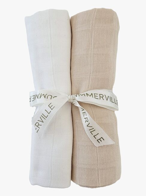 Summerville Organic Musselin Tæppe 2-pak, Sandshell/White