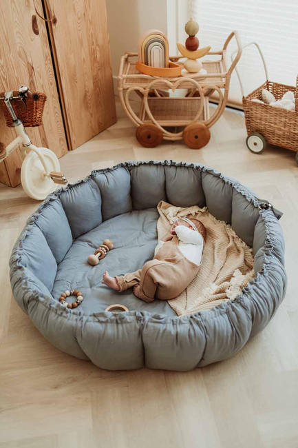 Play&Go Organic Bloom Legetæppe, Dusty Blue