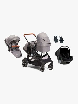 Beemoo Maxi 4 Twin Søskendevogn inkl. Ekstra Søskendesæde & Route i-Size Autostol Baby, Grey/Black Stone